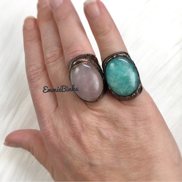 New Blue Quartz & Textured Copper Statement Chunky Cocktail Ring - Picture 9 of 16